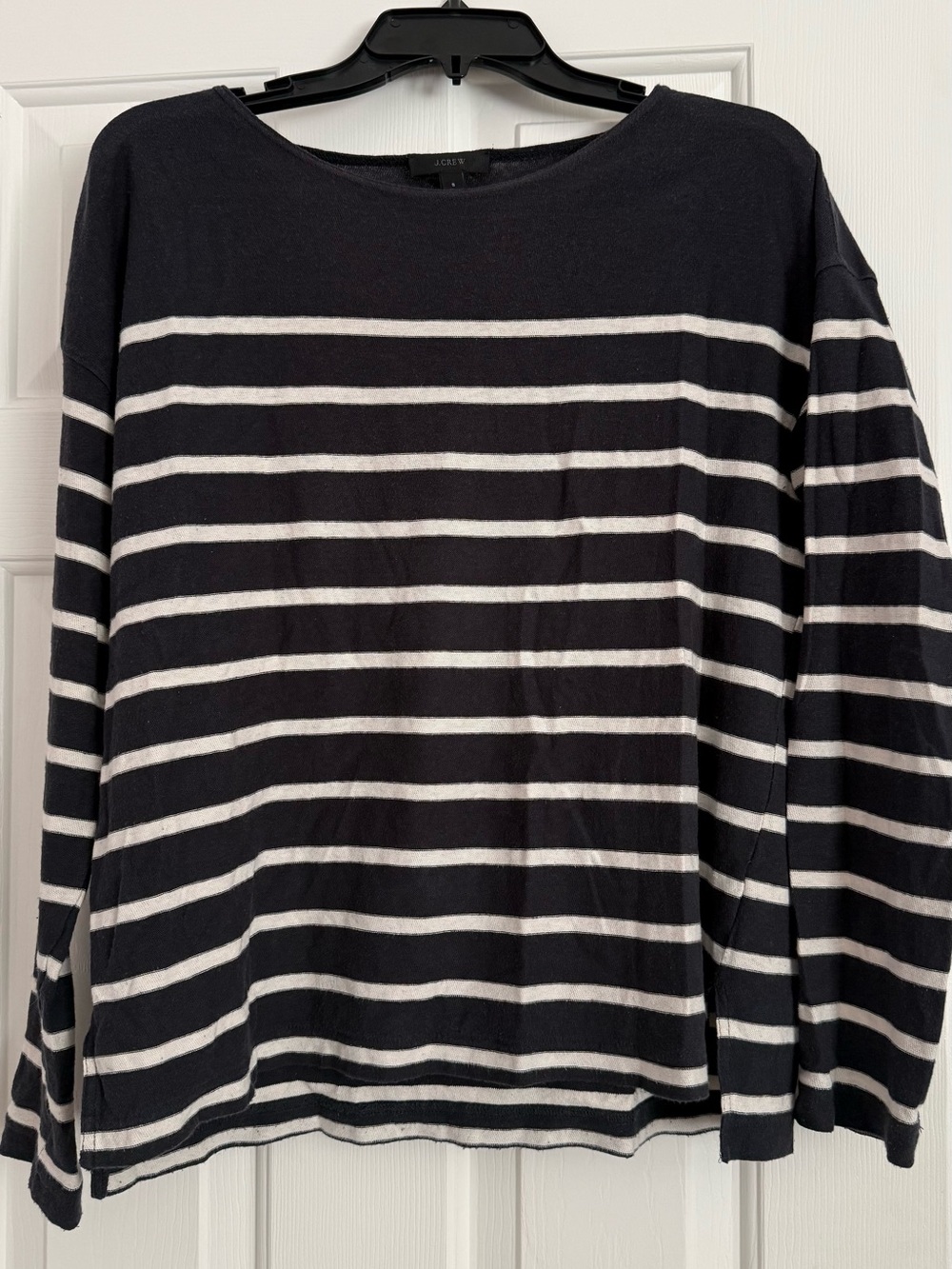 J. Crew Blue and White Striped Long-Sleeve Crewneck